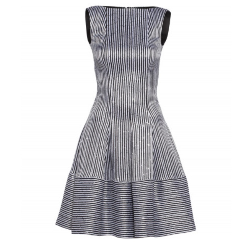 TALBOT RUBHOF Luxury Designer Cocktail Sequins A-Line Black Grey Dress sz 36 / 6